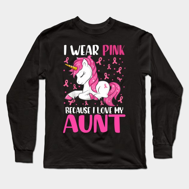 Unicorn Pink Ribbon Men I Wear Pink Because I Love My Aunt Breast Cancer Long Sleeve T-Shirt by everetto